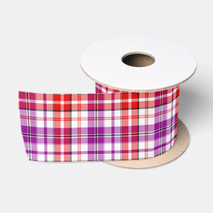 White Red Purple Plaid Tartan Design Satin Ribbon