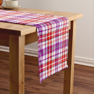 White Red Purple Plaid Tartan Design  Short Table Runner