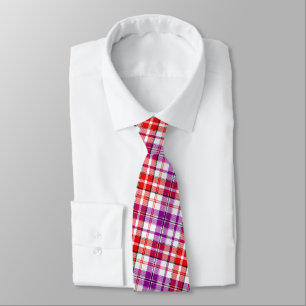 White Red Purple Plaid Tartan Design Tie