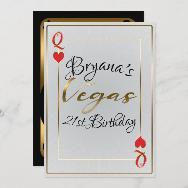 White & Red Queen of Hearts Vegas 21st Birthday Invitation (Front/Back)