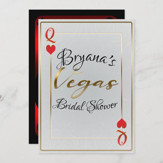 White & Red Queen of Hearts Vegas Bridal Shower Invitation (Front/Back)
