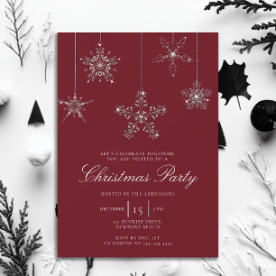 White Red Rhinestone Snowflakes Glitter Christmas Invitation