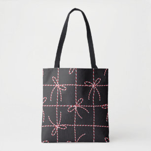 White Red Rope Bow, Twine Colour Ribbon and Tied K Tote Bag