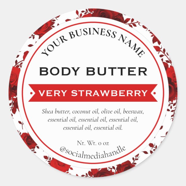 White Red Rose Floral Country Product Labels (Front)