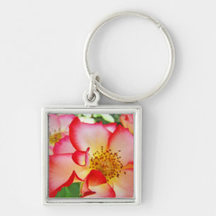 White Red Rose Flower keychain Roses