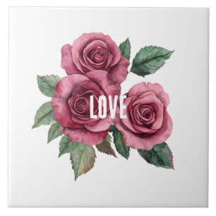 White Red Roses Floral Love Ceramic Tile