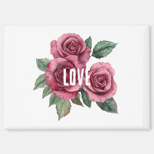 White Red Roses Floral Love Magnet