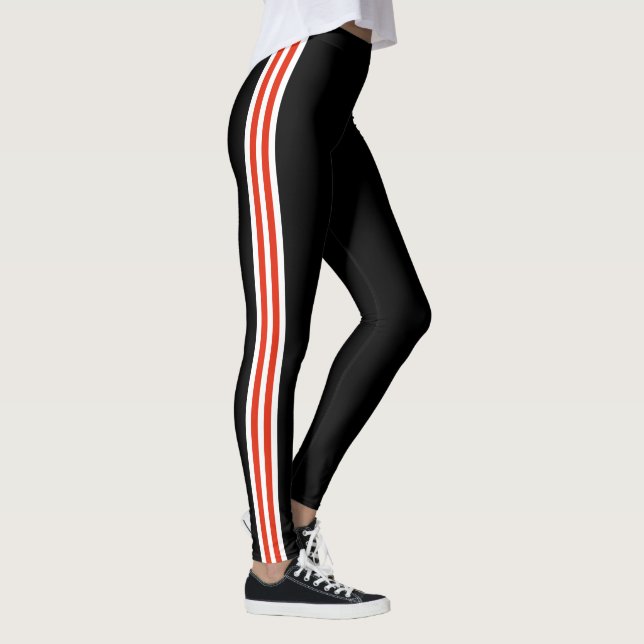 White Red Side Stripe Black Leggings Choose Colour (Right)
