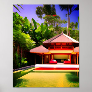 White red snow fairy house bamboo green garden ai  poster