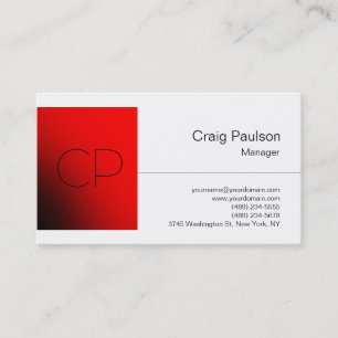 White Red Square Chic Monogram Business Card