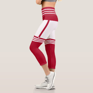 White Red Stripe Funny Christmas Capri Leggings