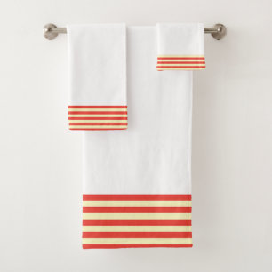 White + Red Stripes Bath Towel Set