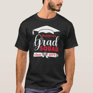 White & Red Text Custom Mens Black Grad Squad T-Shirt