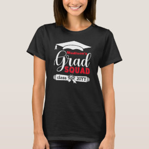 White & Red Text Custom Women Black Grad Squad T-Shirt