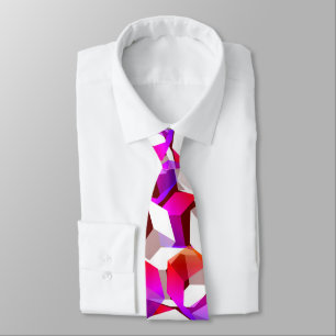 White, red to pink hexagons on dark red background tie