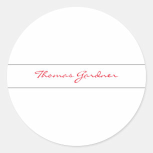 White Red Trendy Handwriting Plain Creative Modern Classic Round Sticker