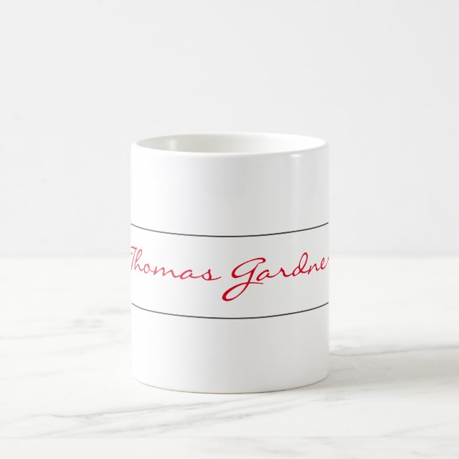 White Red Trendy Handwriting Plain Creative Modern Coffee Mug (Center)