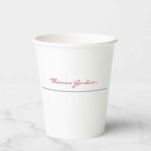White Red Trendy Handwriting Plain Creative Modern Paper Cups (Front)
