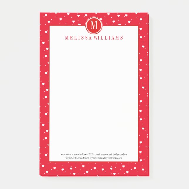 White & Red valentines Hearts Pattern Post-it Notes (Front)