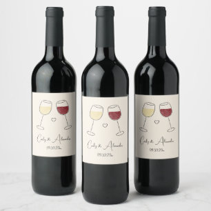 White Red Wine Glass Cheers Wedding Engagement Wine Label