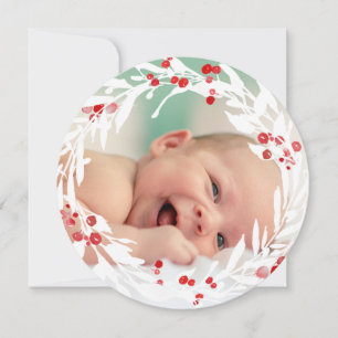 white red wreath new baby holiday card