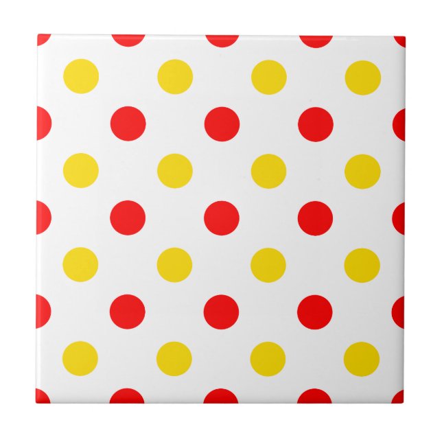 White Red Yellow Polka Dots Design  Ceramic Tile (Front)