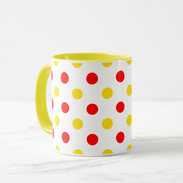 White Red Yellow Polka Dots Design  Mug (Front Left)