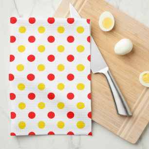 White Red Yellow Polka Dots Design Tea Towel