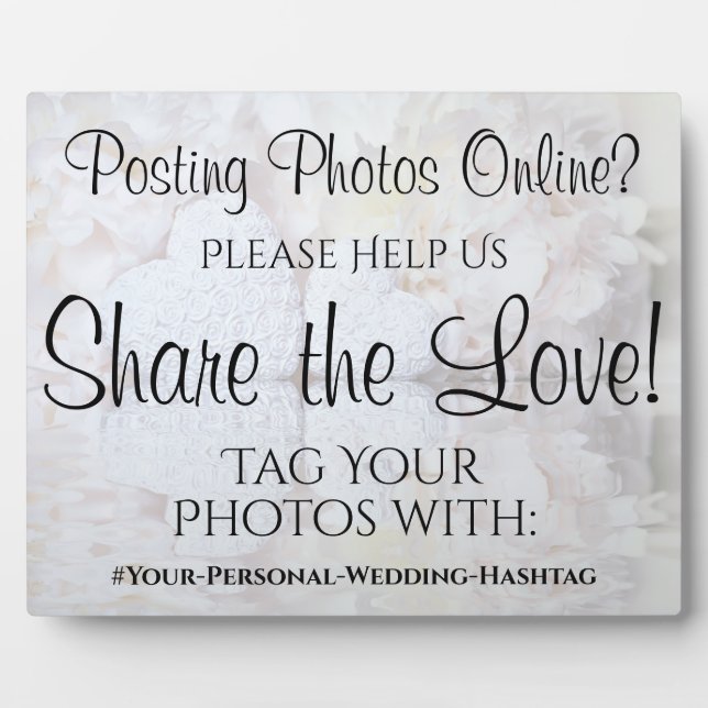 White Reflections Wedding Photo Share Hashtag Sign Plaque (Front)