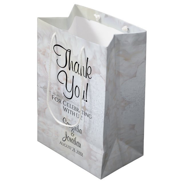 White Reflections Wedding Thank You Gift Bag (Front Angled)