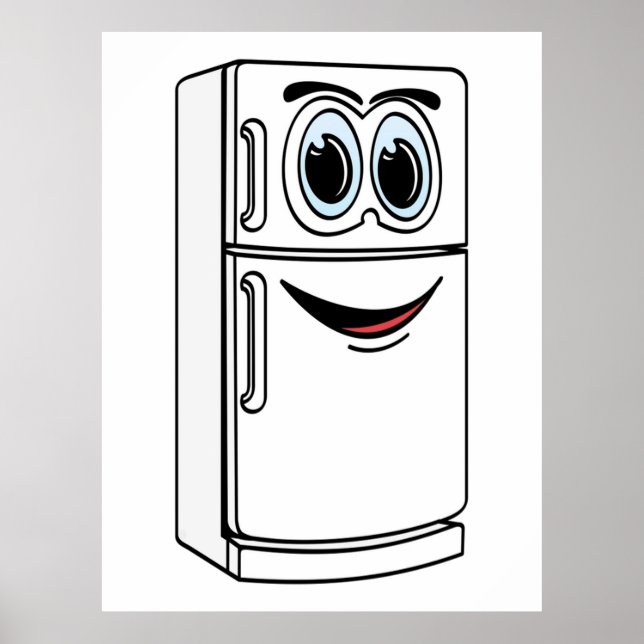 White Refrigerator Cartoon Poster (Front)