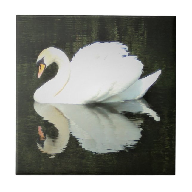 White Regal Swan Ceramic Tile (Front)