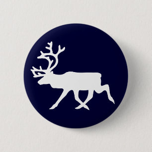White Reindeer 6 Cm Round Badge