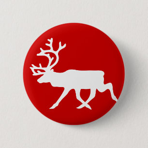 White Reindeer / Caribou Silhouette 6 Cm Round Badge