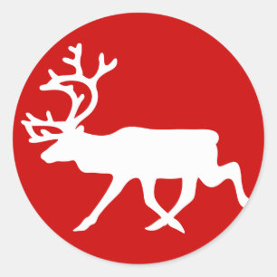 White Reindeer / Caribou Silhouette Classic Round Sticker