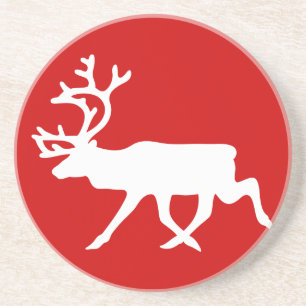 White Reindeer / Caribou Silhouette Coaster