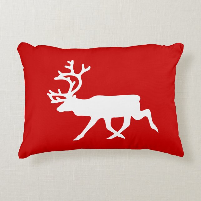 White Reindeer / Caribou Silhouette Decorative Cushion (Front)