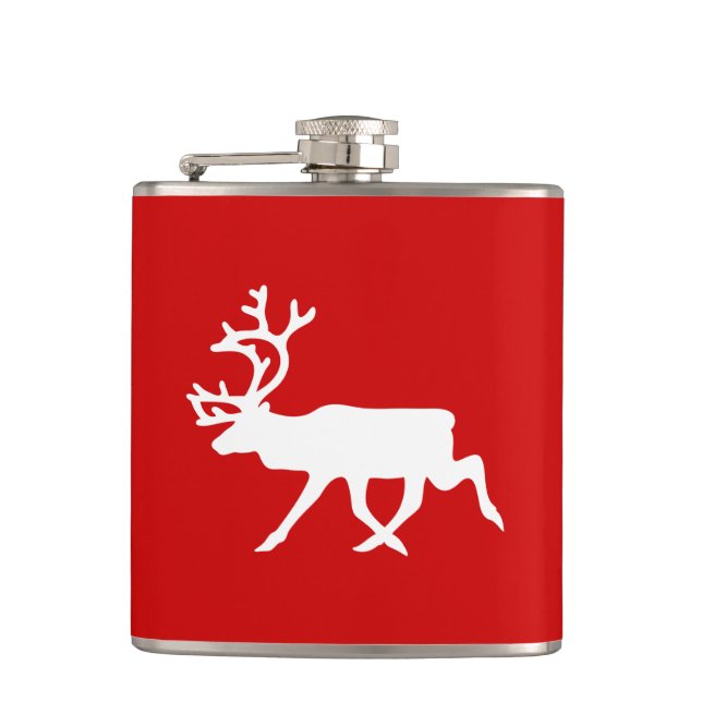 White Reindeer / Caribou Silhouette Hip Flask (Front)