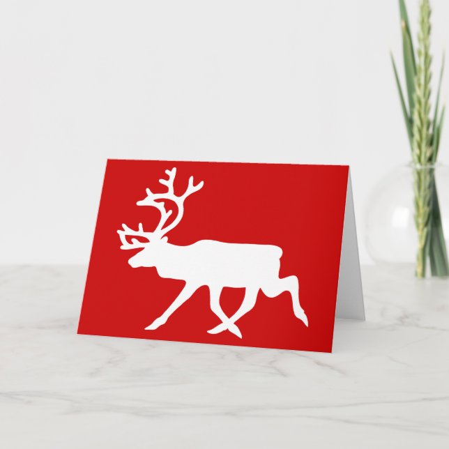 White Reindeer / Caribou Silhouette Holiday Card (Front)