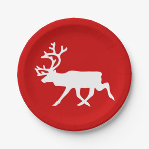 White Reindeer / Caribou Silhouette Paper Plate
