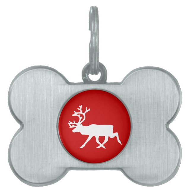 White Reindeer / Caribou Silhouette Pet Name Tag (Front)