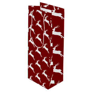 White Reindeer On Red Pattern Wine Gift Bag