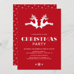 White Reindeer Red Christmas Party Invitation