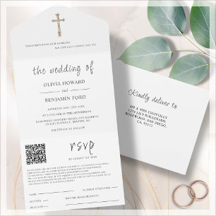White Religious   Wedding QR Code All In One Invitation