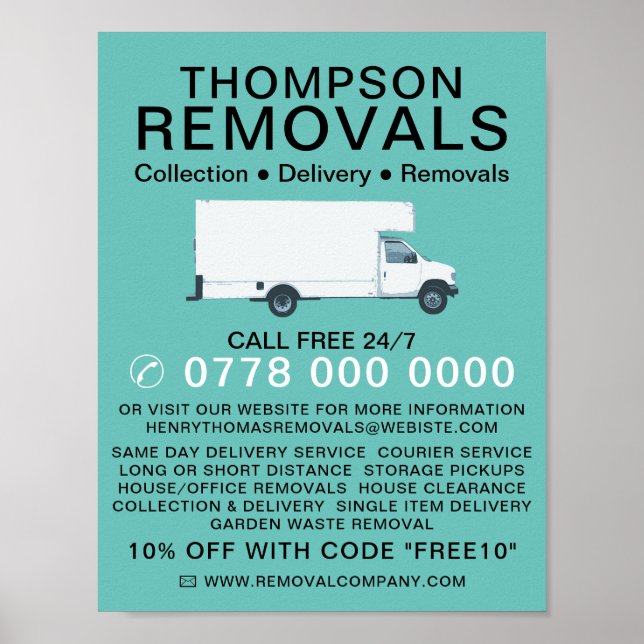White Removal Van, Removal Company Advertising Poster (Front)