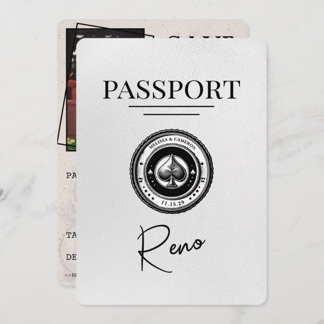 White Reno Passport Save The Date (Front/Back)