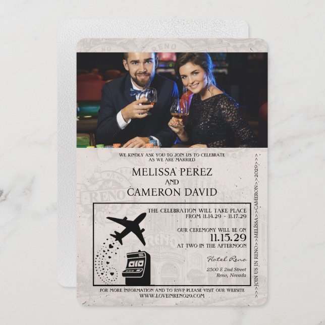 White Reno Passport Wedding Invitation (Front/Back)