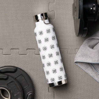 White Repeating Business Logo Water Bottle