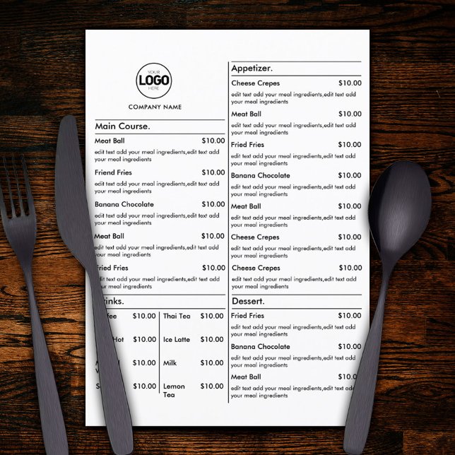 White Restaurant Table Menu Cards Flat Menu (Creator Uploaded)