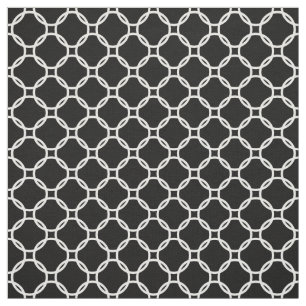 White Retro Chic Modern Circles Pattern On Black Fabric